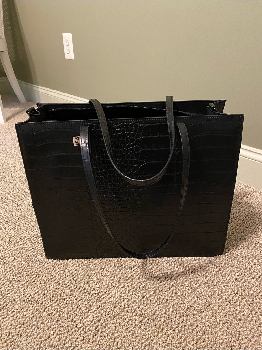 Black Croc Beis Large Work Tote